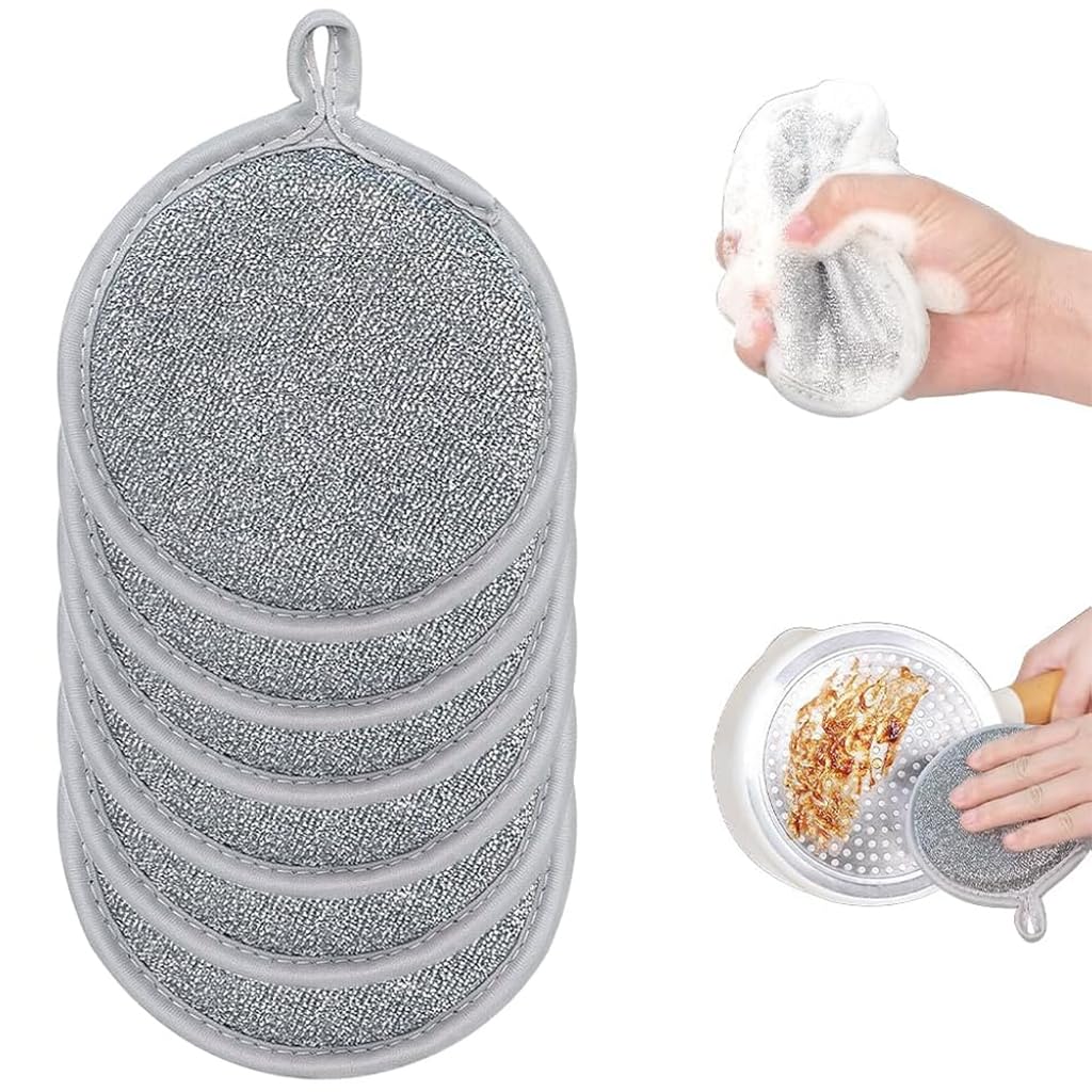 Supvox 6Pcs Kitchen Dish Washing Sponge Cloth Double Side Stainless Steel Wire 4.7 Inches Round Kitchen Cleaning Rags with Hanging Loop Multipurpose Wet and Dry Use Non-scratch Kitchen Scrubbing Pads Supvox 6Pcs Kitchen Dish Washing Sponge Cloth Double Side Stainless Steel Wire 4.7 Inches Round Kitchen Cleaning Rags with Hanging Loop Multipurpose Wet and Dry Use Non-scratch Kitchen Scrubbing Pads